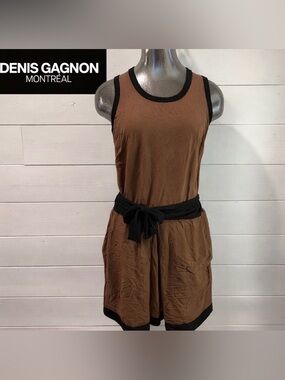 DENIS GAGNON – Sleeveless Brown Dress with Black Trim – Size S